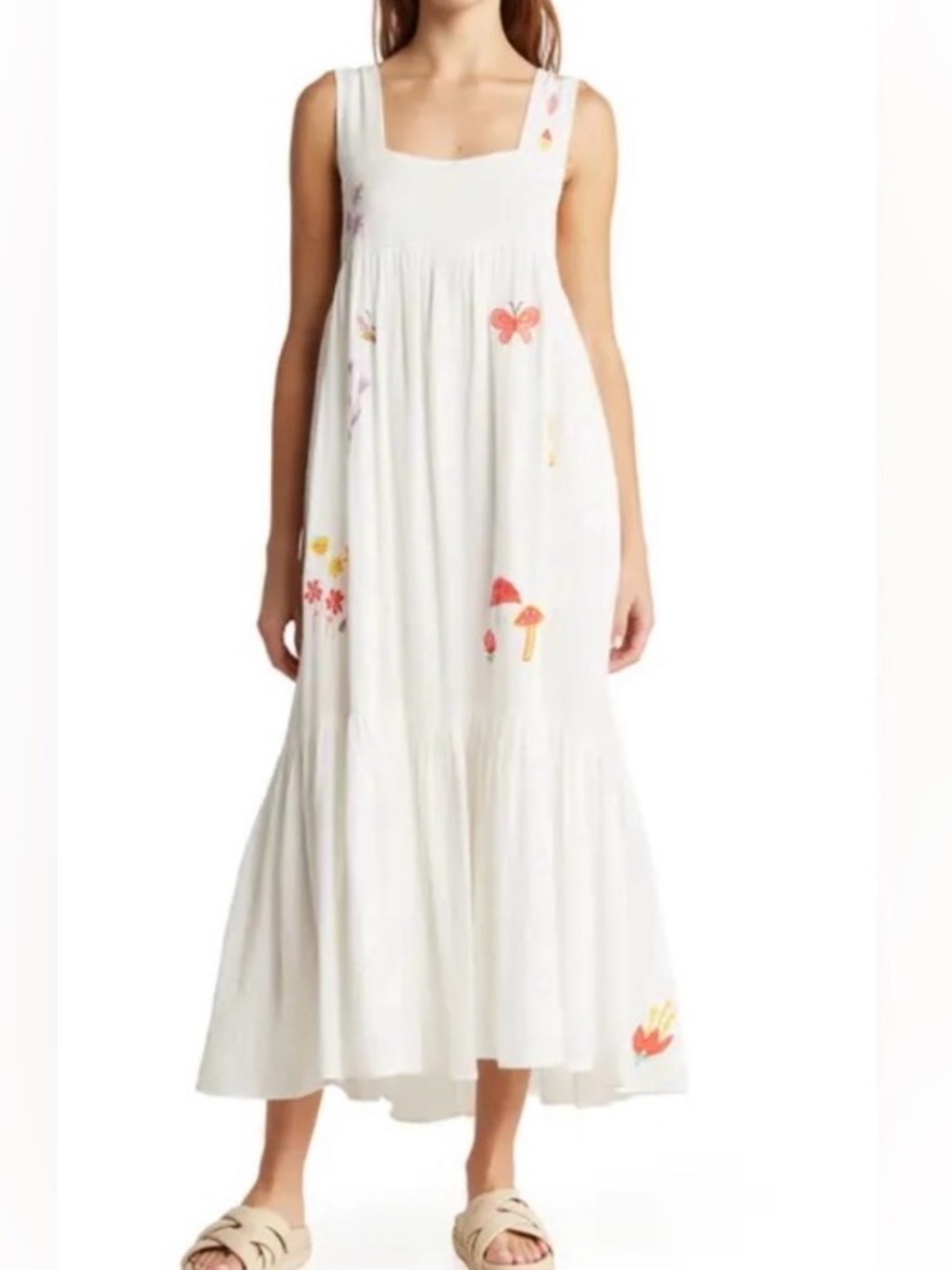 MOTHER Denim The Love Story Maxi Dress Summer Dreams Embroidered In Off White